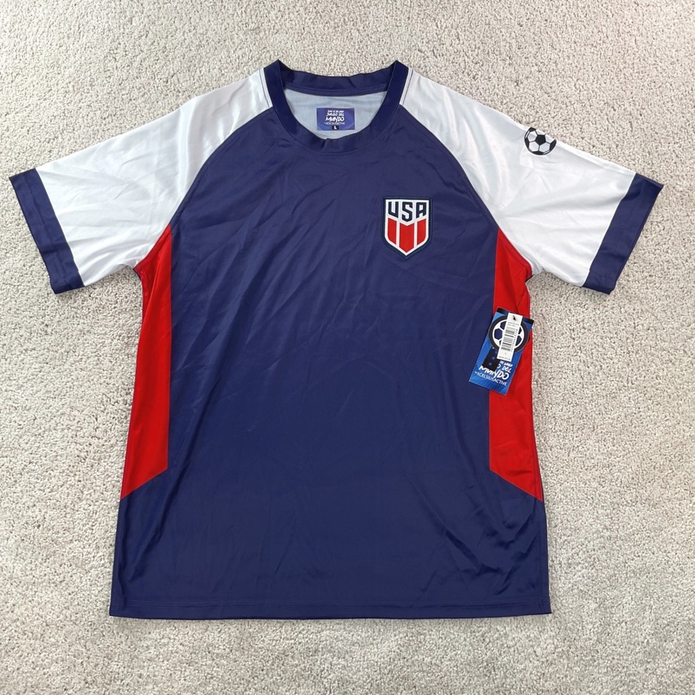 Juego Del Mundo Mens USA Soccer Jersey‎ Navy White Red O2Y4223 Large NWT